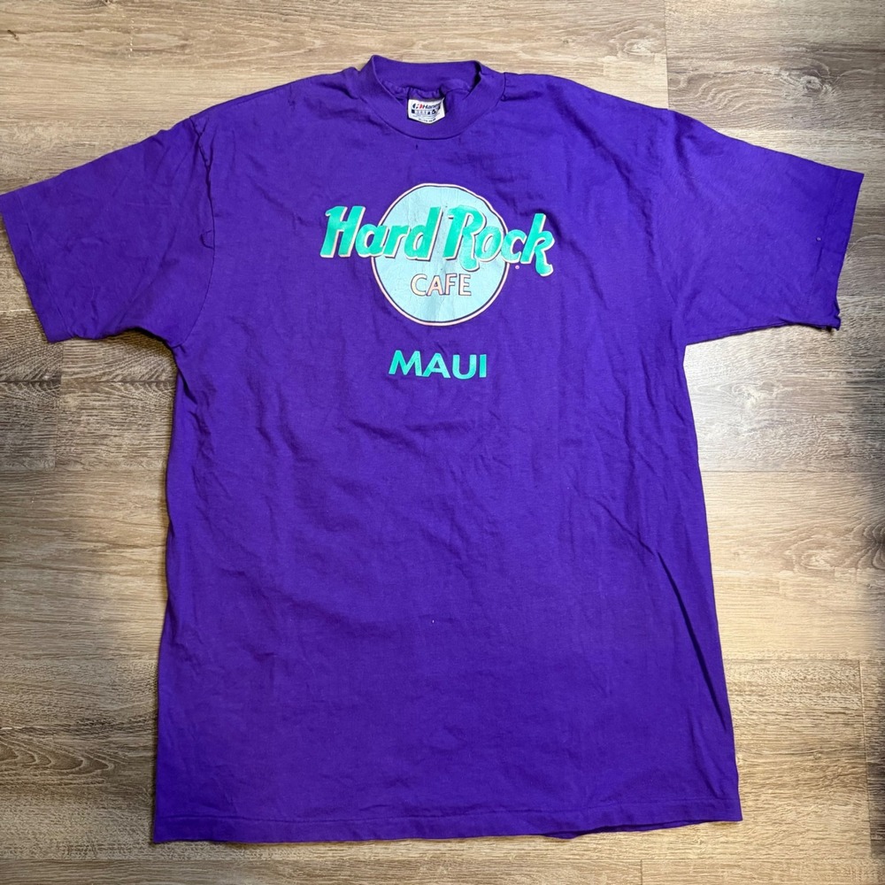 Vintage Hard Rock Cafe Maui T Shirt Purple Hanes Beefy-T Made in USA Mens XL